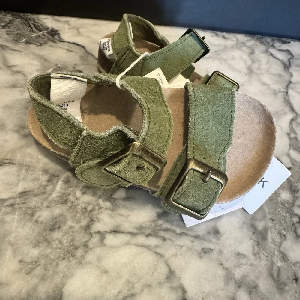 Janie and Jack Sandals Baby 6-12M GREEN Suede ~ Leather Buckle Strap Summer NWT